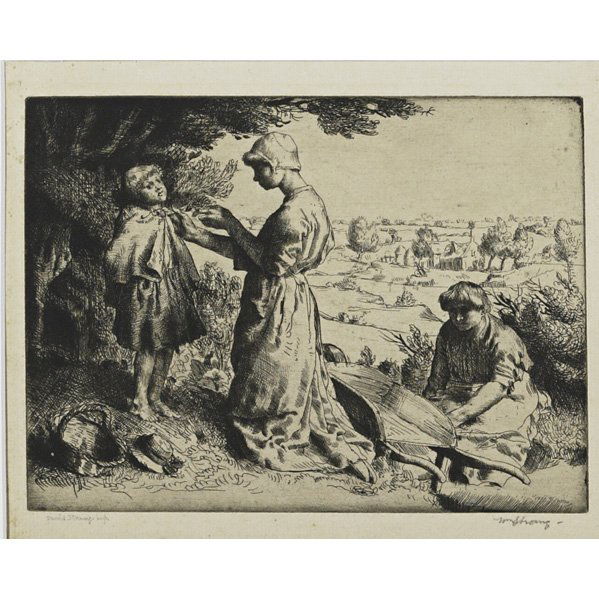 WILLIAM STRANG (British, 1859-1921): WILLIAM STRANG (British, 1859-1921); Twelve etchings on paper, assorted untitled subjects and sizes, ca. 1880; Each signed; Largest: 14'' x 18'' (sheet)