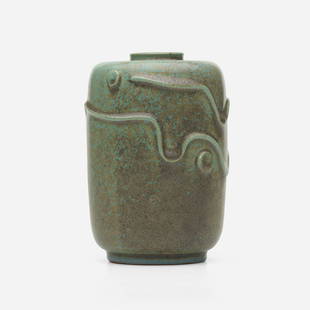 Arne Bang, Vase: Arne Bang Vase Denmark, c. 1935glazed stoneware 5.75 h x 4 dia in (15 x 10 cm) Incised signature and number to underside 'AB 108'. This work will ship from Lambertville, Ne