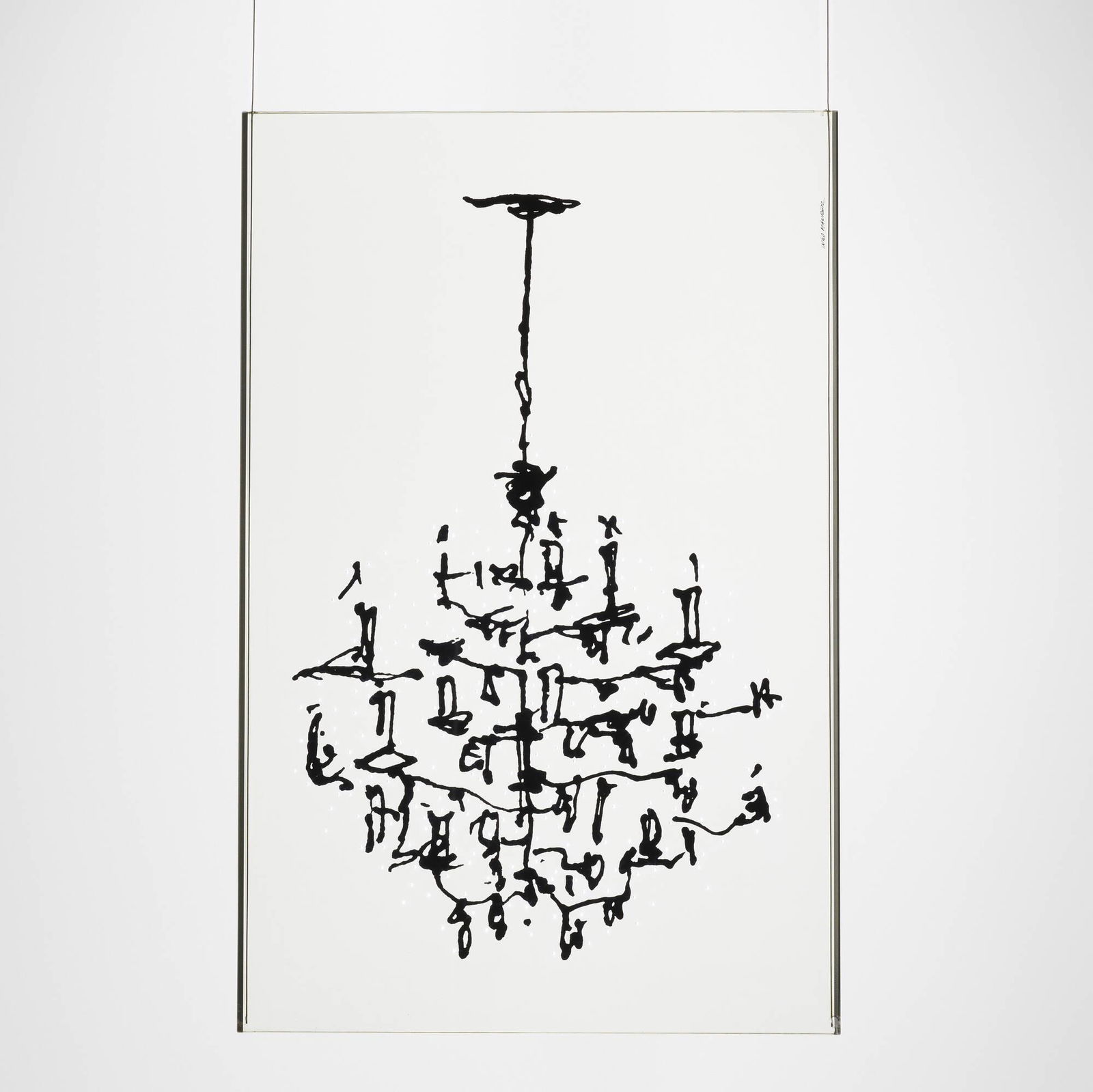 Ingo Maurer, Luster: Ingo Maurer Luster Design M/Ingo MaurerGermany, 2003molded glass with imprinted sketch, LEDs 35.25 h x 25.5 w x 0.5 d in (90 x 65 x 1 cm) Printed signature to upper edge 'Ingo Maurer'.