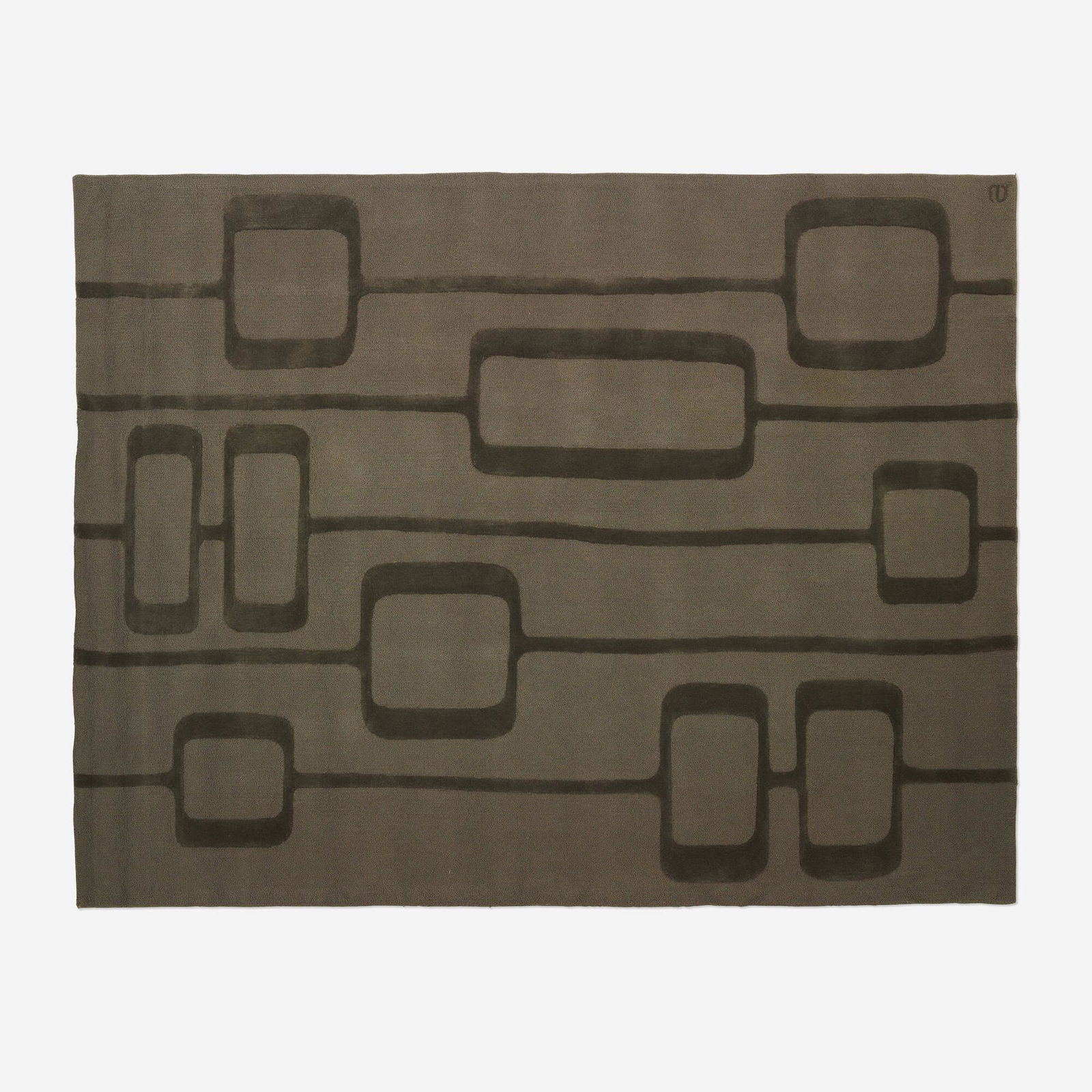 Angela Adams, Manfred sculpted pile carpet: Angela Adams Manfred sculpted pile carpet USA, 1998hand-knotted wool 94.5 w x 118.5 l in (240 x 301 cm) Manufacturer's mark to corner 'A'. Signed, titled and dated to reverse 'Manfred © 1998 A