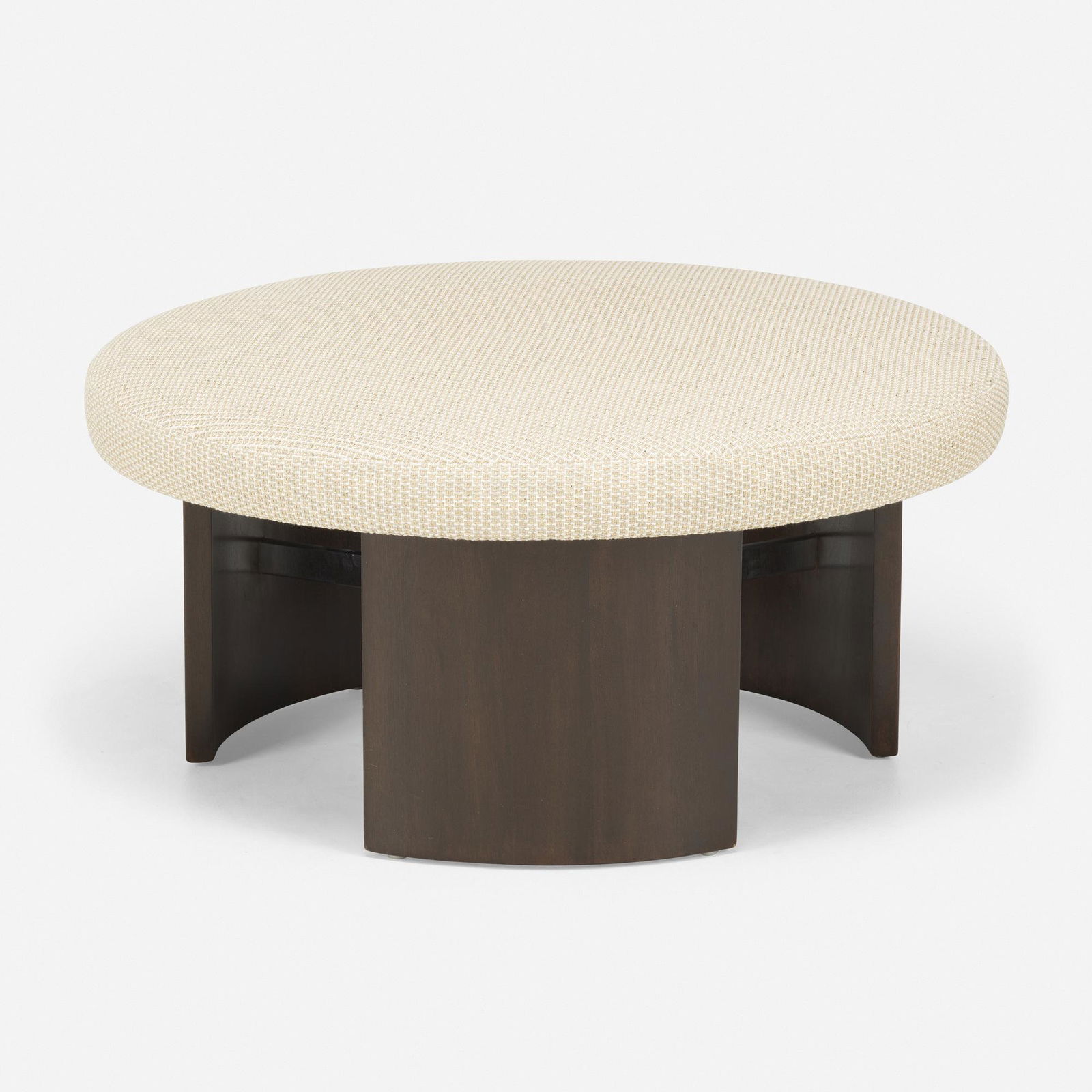 After Vladimir Kagan, Propeller ottoman: After Vladimir Kagan Propeller ottoman SeligUSA c. 1960lacquered wood, upholstery, chrome-plated steel 18 h x 37 dia in (46 x 94 cm) The present work was a coffee table that has been upo