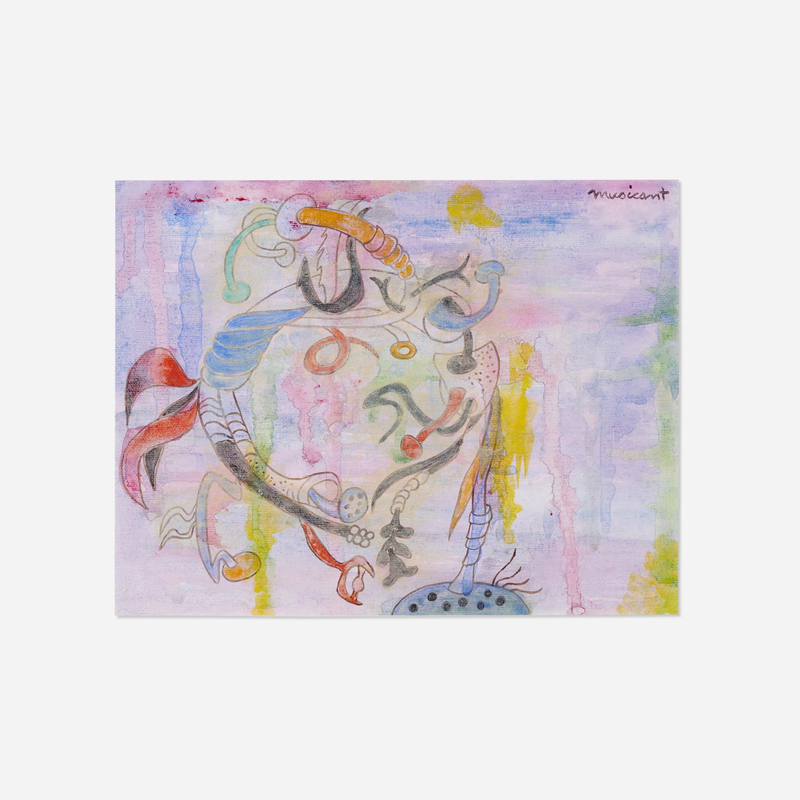 Tobias Musicant, Untitled: Tobias Musicant Untitled mixed media on canvas sight: 8.25 h x 10.625 w in (21 x 27 cm) Signed to upper right 'Musicant'. This work will ship from Lambertville, New Jersey.