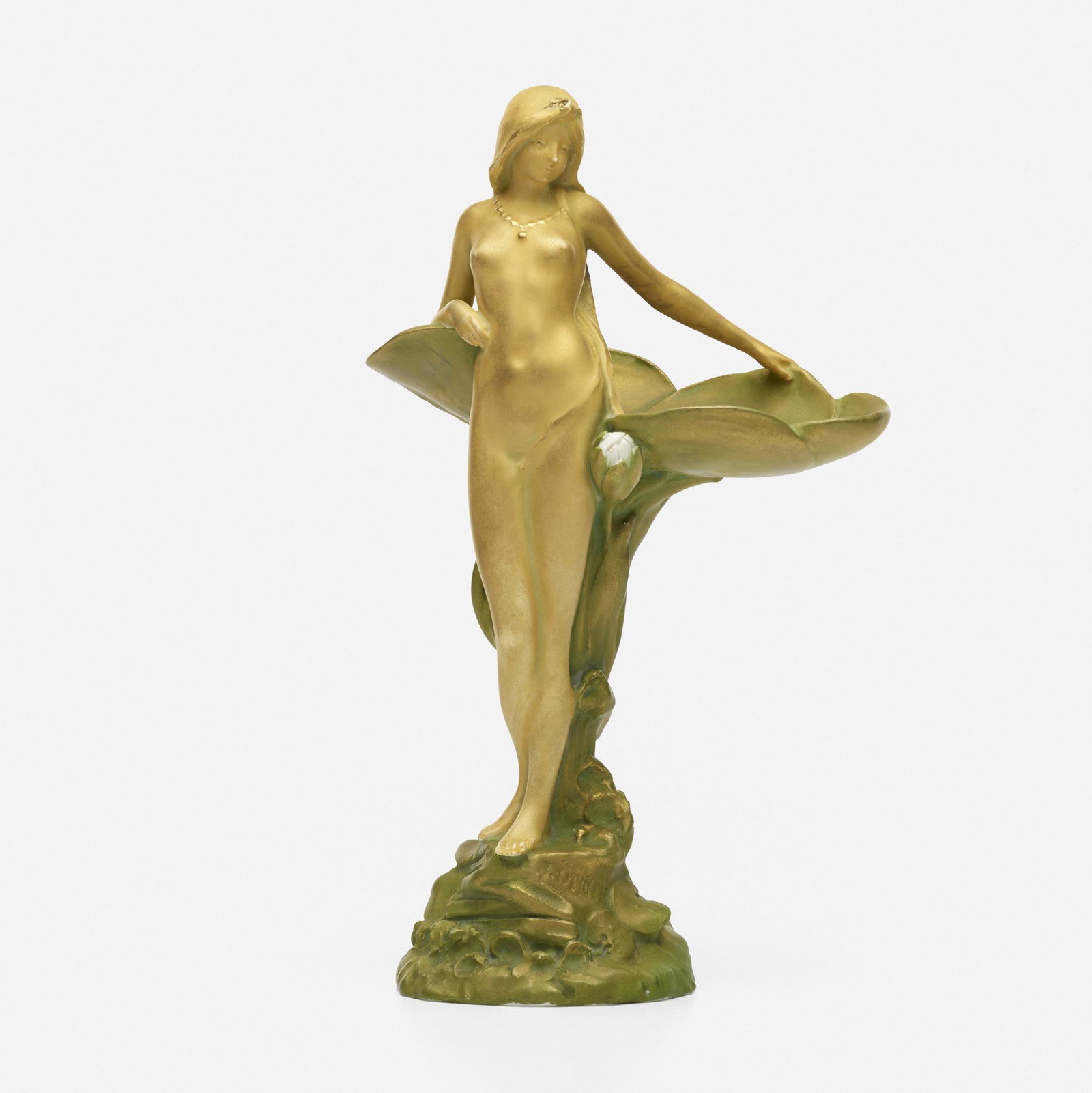 Ernst Wahliss, Amphora nude maiden: Ernst Wahliss Amphora nude maiden Austria, c. 1900 glazed and gilt porcelain 9.5 h x 5.5 w x 3.5 d in (24 x 14 x 9 cm) Impressed signature near base 'J.Ofner'. Impressed manufacturer's mark to