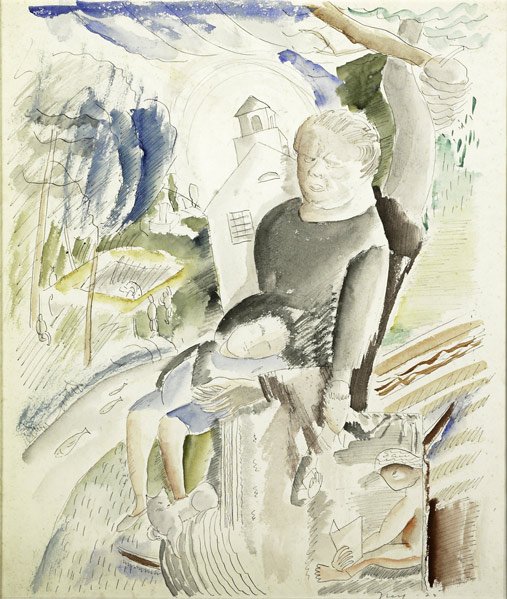 Lloyd Raymond Ney (American, 1893 - 1965): Untitled, 1925; Ink and watercolor on paper (framed); Signed and dated; 18" x 15 1/4" (sight); Provenance: Private Collection, Pennsylvania