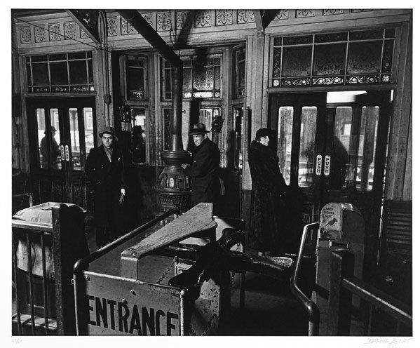 Berenice Abbott (American, 1898 - 1991): The "El" Station Interior (from the NY Portfolio), ca.1936; Gelatin silver print (printed in 1970's) dry mounted on board; Signed and numbered 53/60; 15 1/2" x 19 3/8" (image); Provenance: Private Col