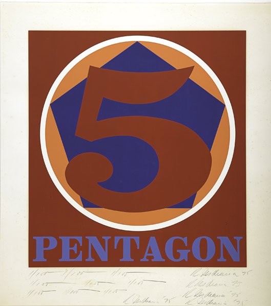 Robert Indiana (American, b. 1928): Depicts No. 5 (from the Pelygon Series), 1975; Screenprint in colors; Signed, dated and numbered 1/100 (multiple times); 31" x 28" (sheet); Provenance: Private Collection, Pennsylvania