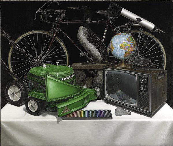 Naoto Nakagawa (Japanese, b. 1944): Still Life in Black, 1979; Acrylic on canvas (framed); 46 1/2" x 54 1/2" ; Provenance: Private Collection, Maryland