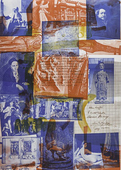 Robert Rauschenberg (American, 1925-2008): Three works of art: Centennial Certificate, Metropolitan Museum of Art, 1970; Offset lithograph in colors; 39" x 25 1/2" (sheet) ; Two works from Currents at Dayton's Gallery 12 and New York Studio Sc