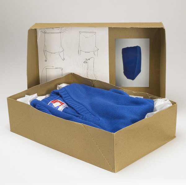 Erwin Wurm (Austrian, b. 1954): St. Pauls Pullover, 1991; Sweater (boys size 16) in box with instructions; Signed, dated, titled and numbered 3/7; 4" x 10" x 15"; Provenance: Private Collection, New York