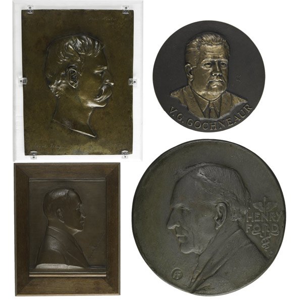 Bronze Plaques & Medallions of Inventors and: Avard Tennyson Fairbanks (American, 1897 - 1987), Henry Ford, signed, Medallic-Art-Co., NY, 16 1/4" diameter; Henry Hering (American, 1874 – 1949), Charles Albert Coffin, signed, 7 3/4" x 5 1/2"; M.