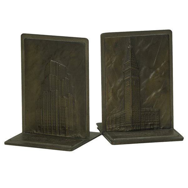 Rene Paul Chambellan (American, 1893-1955): Metropolitan Life Insurance Company, 1940; Bronze bookends; Signed "Rene Chambellan SC"; 5 5/8" high (each)