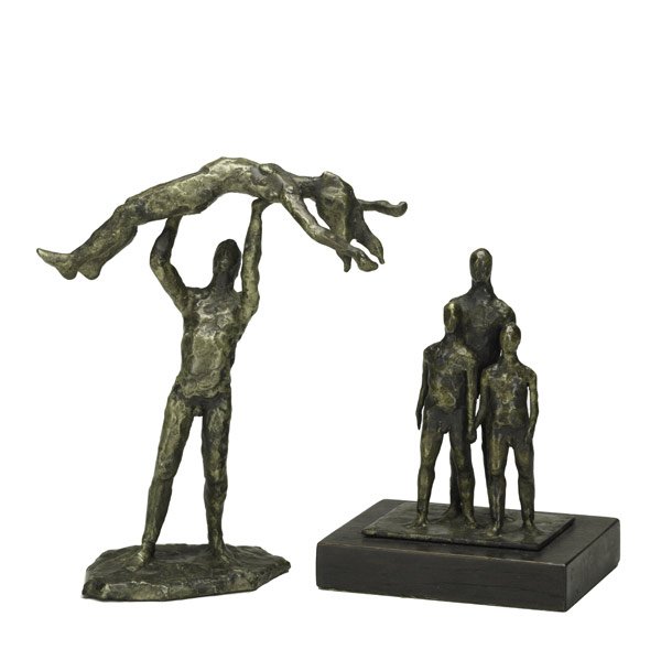 Nathan Cabot Hale (American, b. 1925): Two works of art: Untitled (Acrobats); Bronze; Signed "N. Hale"; 10 1/4" high; Untitled (Father and Two Sons); Bronze; Signed "N. Hale"; 8 1/4" high with base; Provenance: The Eileen and Marvin Reingo