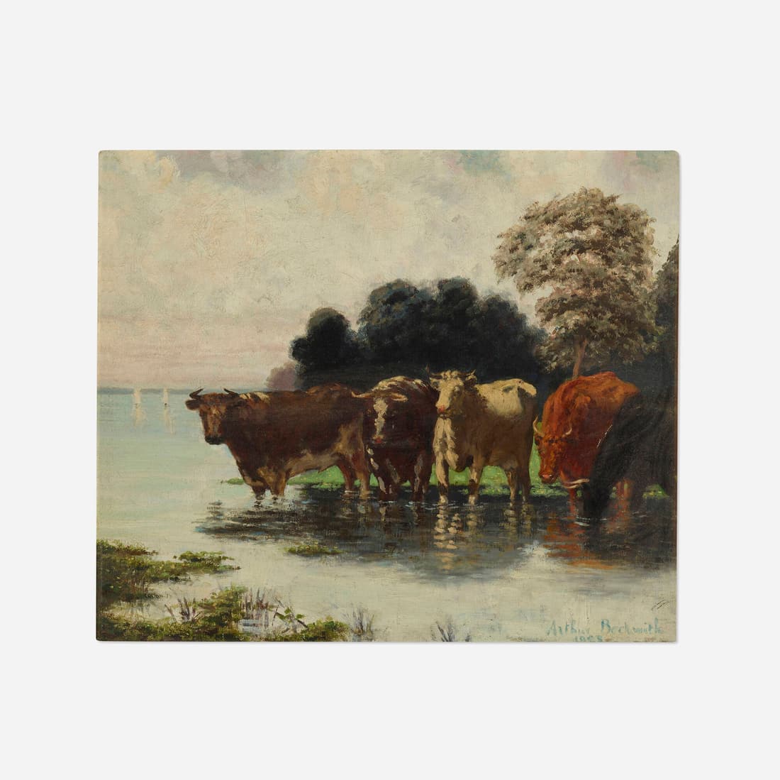 Arthur Beckwith, Untitled (cattle): Arthur Beckwith Untitled (cattle) 1885oil on canvas board 12.25 h x 14.25 w in (31 x 36 cm) Signed and dated to lower right 'Arthur Beckwith 1885'. This work will ship from