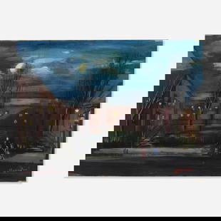 Abraham Harriton, Night Scene: Abraham Harriton Night Scene gouache on artist board sight: 14.875 h x 19.375 w in (38 x 49 cm) Signed and inscribed to lower edge 'To my friend James Lechay Harriton'. Provenance: