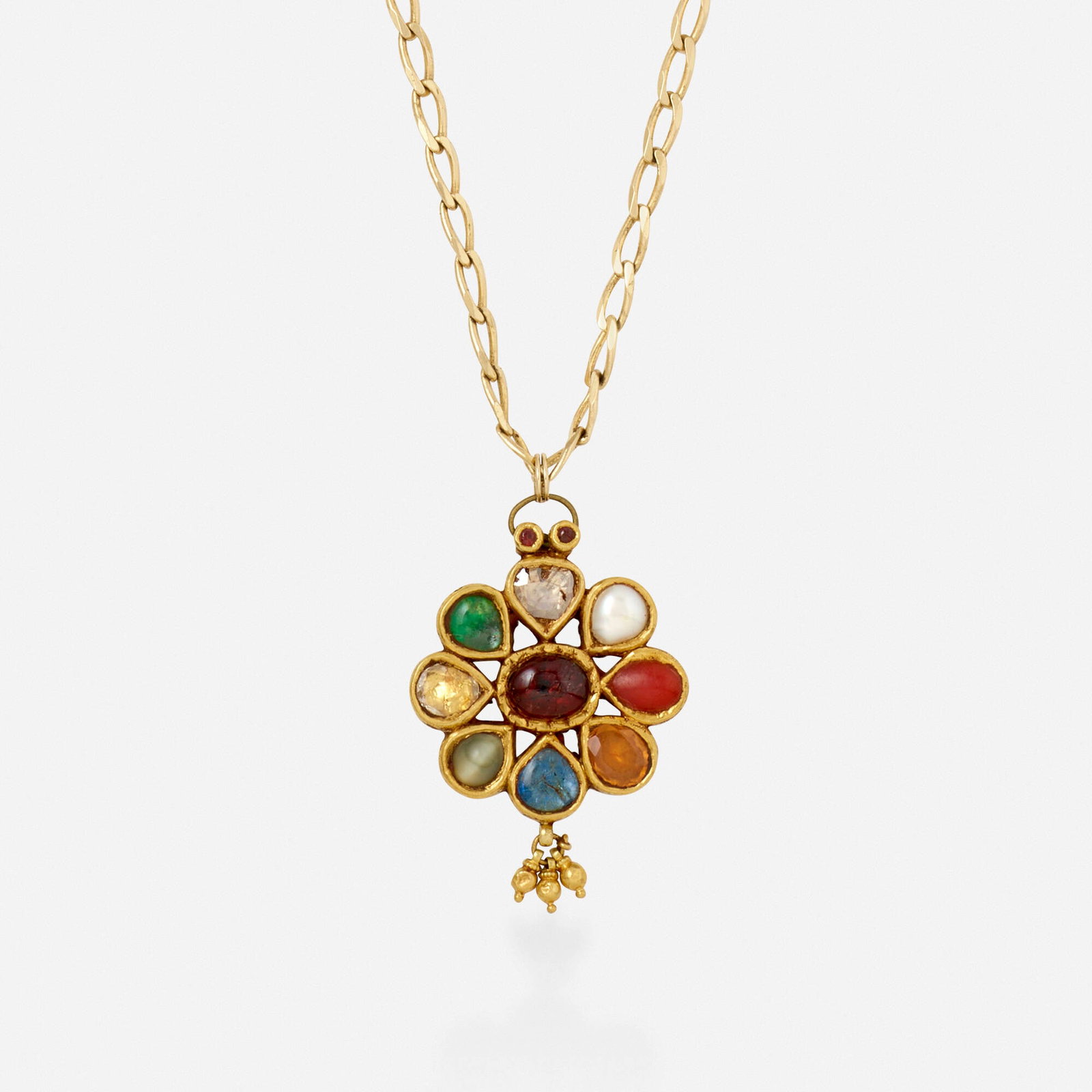 Multi-gem and gold pendant necklace (1 of 3)