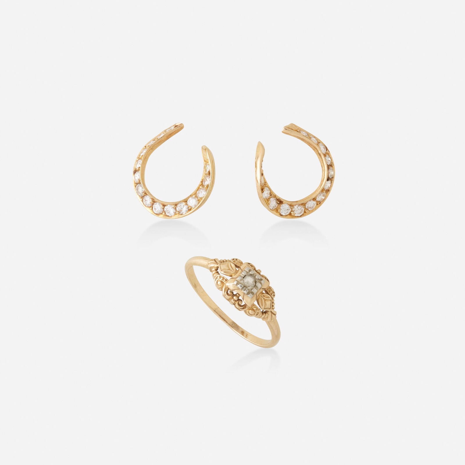 Diamond And Gold Earrings And Ring Auction