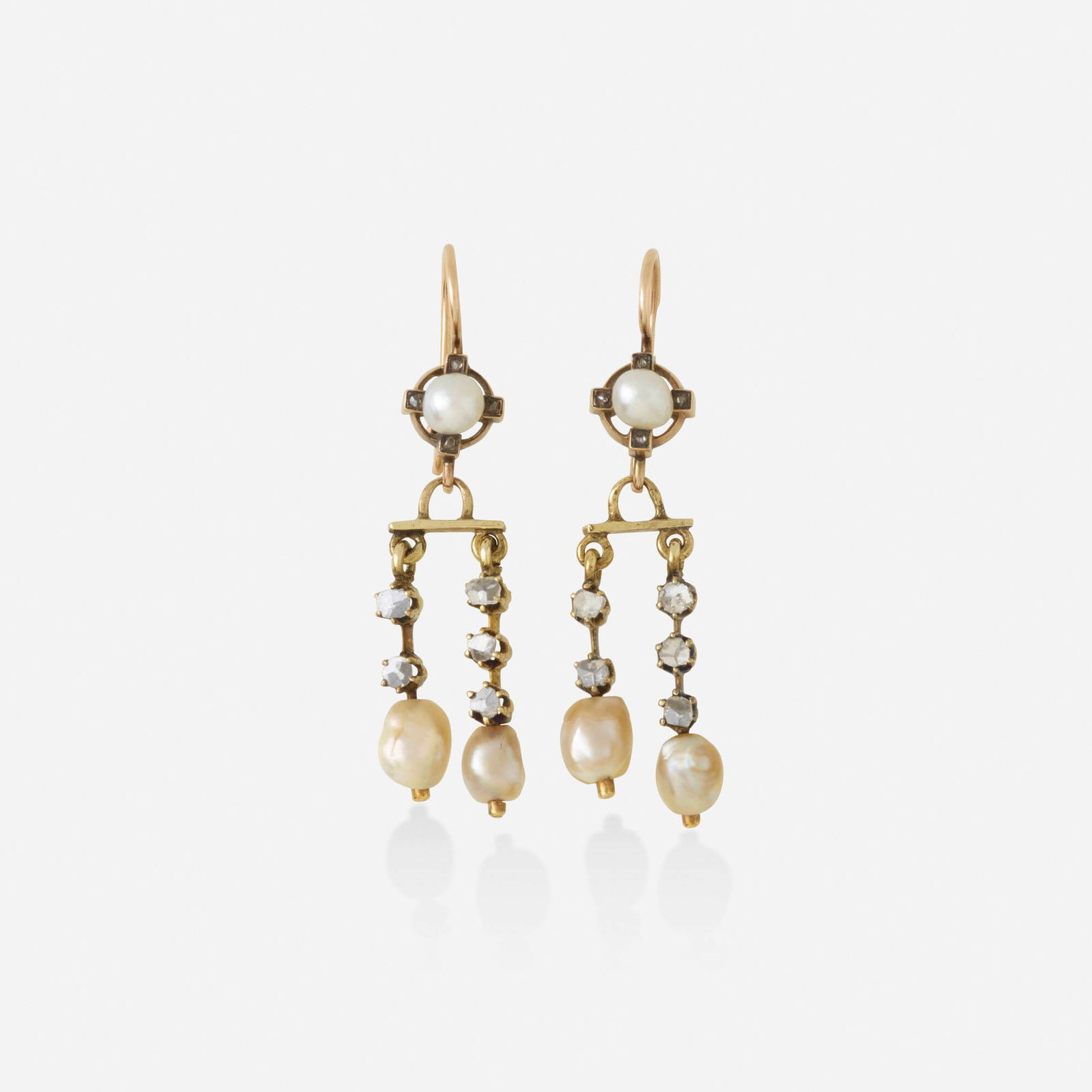 Antique, Baroque cultured pearl, diamond earrings (1 of 2)