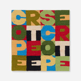 Alighiero Boetti, Coperte e scoperte: Alighiero Boetti Coperte e scoperte (from the Arazzi series) 1987 embroidery on linen 7 h x 6.75 w x 1 d in (18 x 17 x 3 cm) Signed and dated to tacking edge 'Alighiero Boetti 1987'. Sold with a