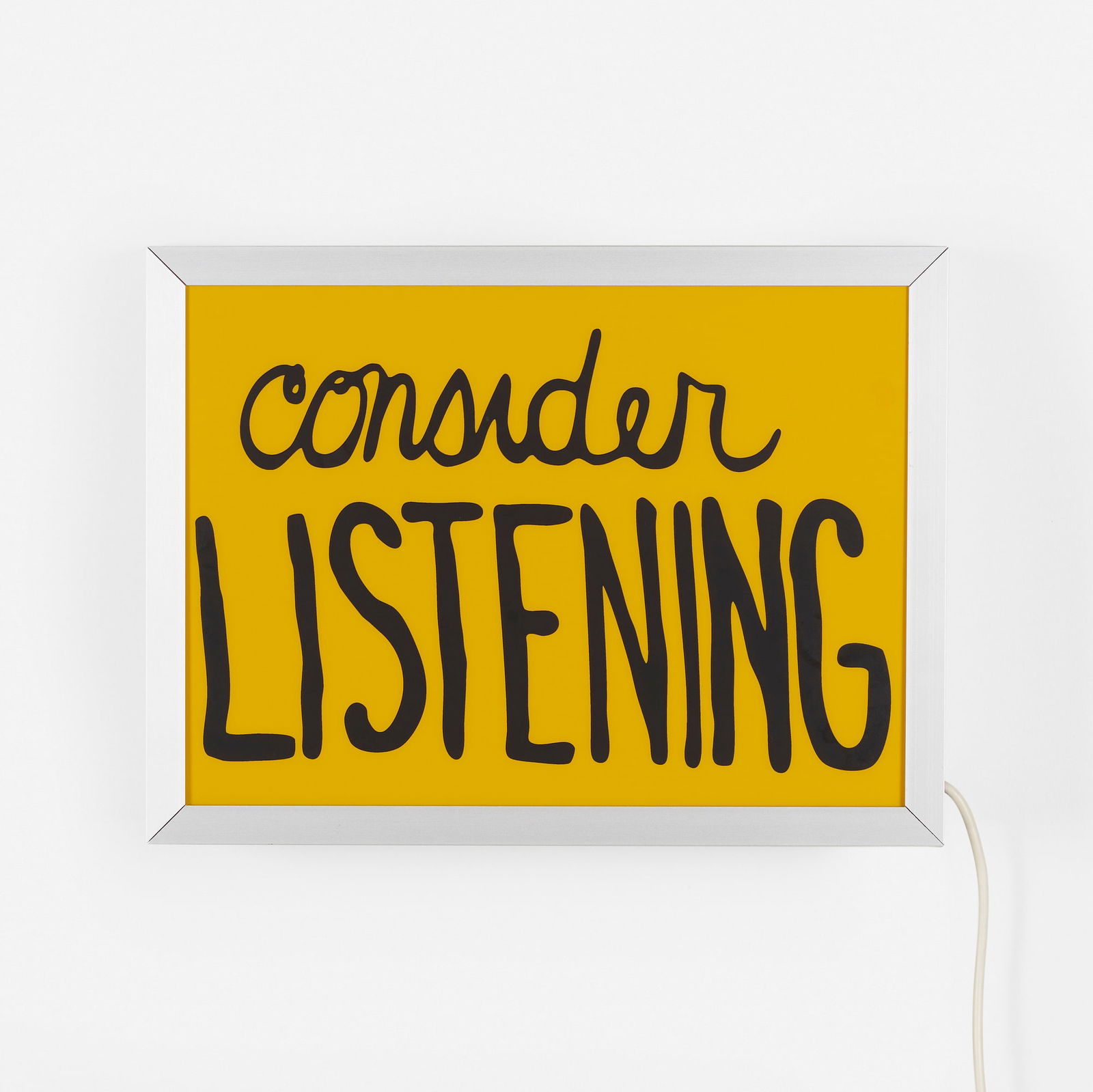 Sam Durant, Consider Listening: Sam Durant Consider Listening 2017screenprint on translucent film, light box 11.75 h x 15.75 w x 4.75 d in (30 x 40 x 12 cm) Signed and numbered to label to verso 'Sam Durant 23/25'. This work
