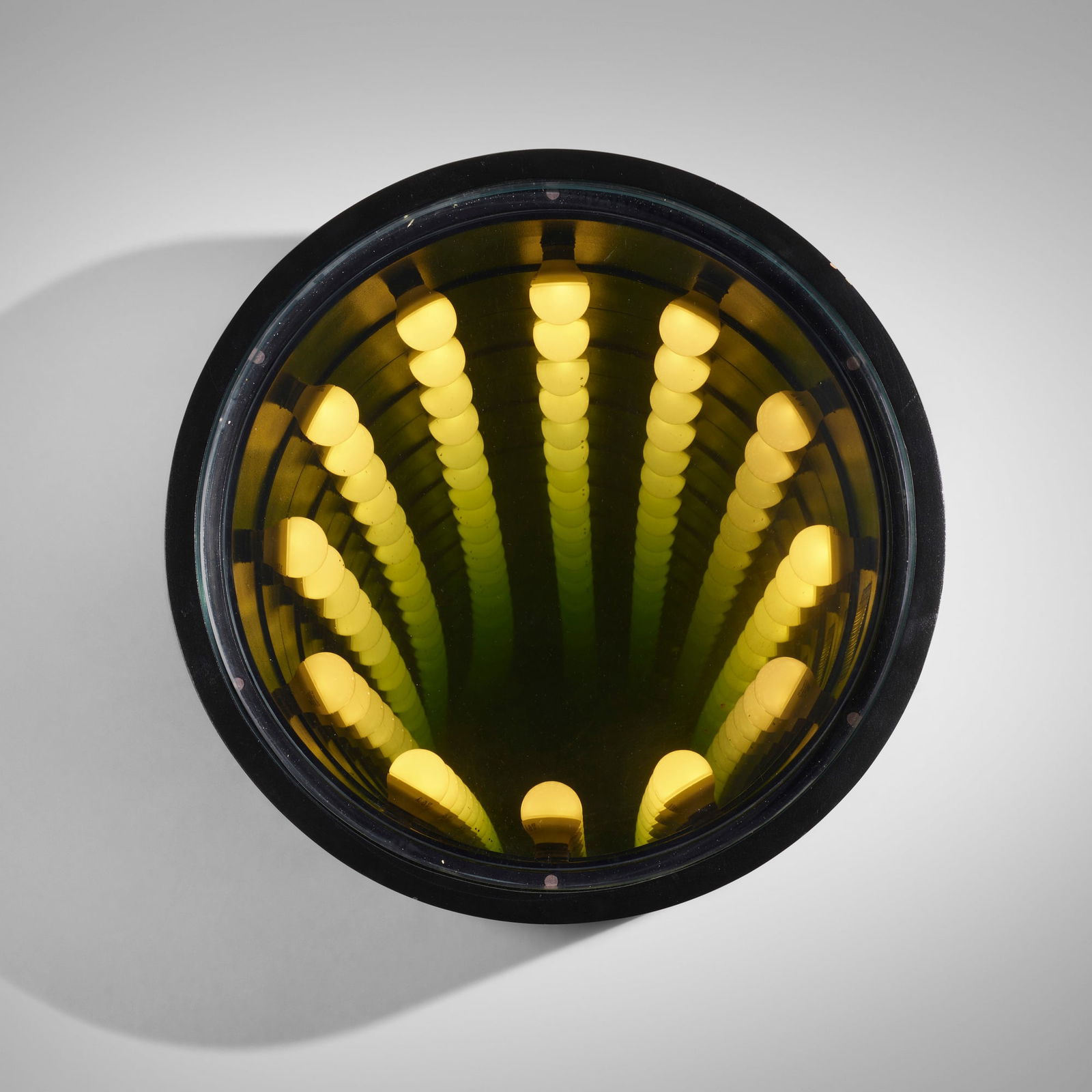 Ivan Navarro, To Reach: Ivan Navarro To Reach 2012mirrored glass, lacquered wood, LED lights 12 h x 24 dia in (30 x 61 cm) Stamped to underside 'HR'. This work is from the edition of 3 with one artist's proof.