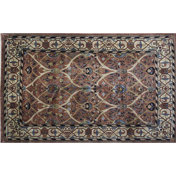 STYLE OF WILLIAM MORRIS; Contemporary rug: STYLE OF WILLIAM MORRIS Contemporary room-size rug with rose, black and blue floral pattern; Unsigned; 8' 8" x 11' 10"