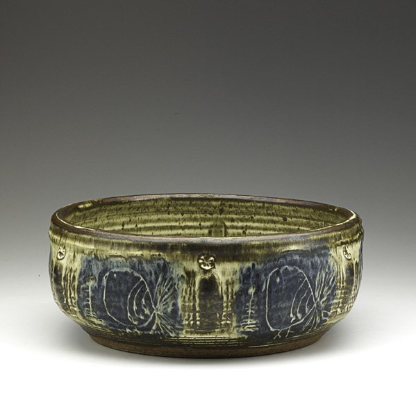 OTTO AND VIVIKA HEINO Center bowl: OTTO AND VIVIKA HEINO Large glazed stoneware bowl, Ojai, CA, 1988; Inscribed VIVIKA + OTTO 88; 5 1/2" x 14 1/4"