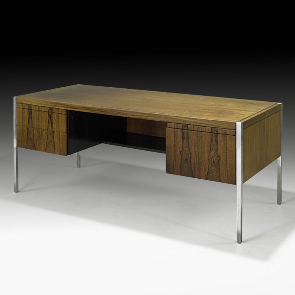RICHARD SCHULTZ Executive desk: RICHARD SCHULTZ KNOLL ASSOCIATES Executive desk, USA, 1960s; Rosewood, chromed steel; Unmarked; 29" x 72" x 32"