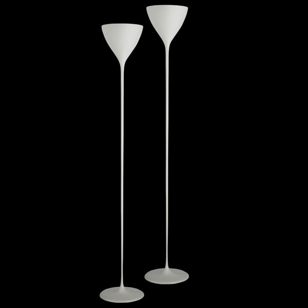 MAX BILL Pair of floor lamps: MAX BILL Pair of floor lamps, Switzerland, 1960s; Enameled aluminum, single socket; Foil labels; 64 3/4" x 11"