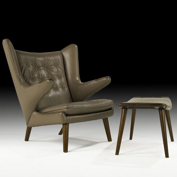 HANS WEGNER Papa Bear chair: HANS WEGNER A.P. STOLEN Papa Bear chair, Denmark, 1950s; Leather, teak, beach; Unmarked; 39" x 36" x 36"