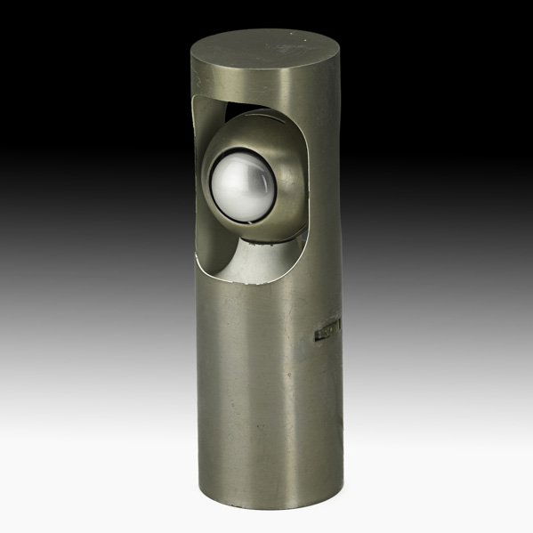 ANGELO LELLI Contrast table lamp: ANGELO LELLI ARREDOLUCE Contrast table lamp (no. 13068), Italy, 1960s; Matte-chromed steel, enameled steel, plastic; Remnants of label; 9 3/4" x 3 1/4"