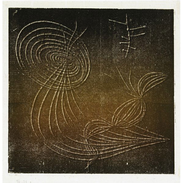 HARRY BERTOIA Two monoprints: HARRY BERTOIA Two untitled monoprints (framed) , Pennsylvania; Pencil numbered IV, 21 and 487; Sheet: 11" sq., 12" x 8 1/2" Provenance: Private collection