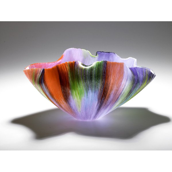 MARY ANN "TOOTS" ZYNSKY Flaring vessel: MARY ANN "TOOTS" ZYNSKY Fused glass vessel,"Soliloquio," USA, 2012; Signed Z; 7 1/2" x 14 3/4" x 8" Provenance: From the artist
