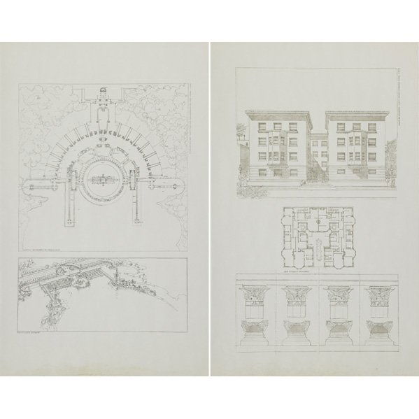 F.L. WRIGHT Buildings Plans and Designs: FRANK LLOYD WRIGHT HORIZON PRESS "Buildings Plans and Designs," portfolio of 100 numbered plates, New York, 1963; 1st edition thus; 25 1/2" x 16" x 2"