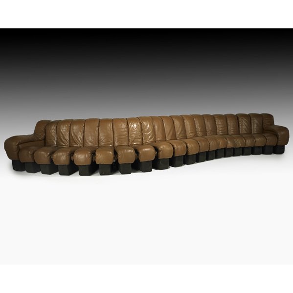 BERGER, PEDUZZI-RIVA, ULRICH DS-600 Sofa: BERGER, PEDUZZI-RIVA, ULRICH DeSEDE DS 600 Organic sofa with twenty-four segments (showing twenty), Switzerland, ca. 1970; Leather, felt; Several Stendig labels; Each segment: 30" x 40" x 10"