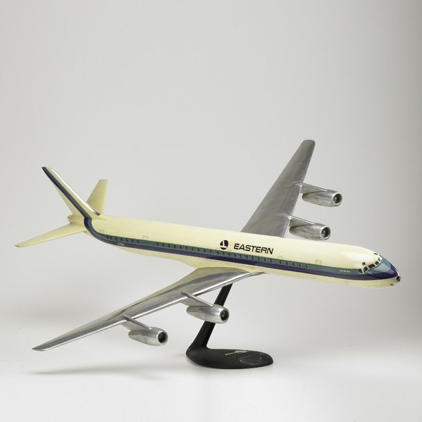 WESTWAY AIRCRAFT MODELS Douglas DC8-61 model: WESTWAY AIRCRAFT MODELS Douglas DC8-61 Eastern airplane model, United Kingdom, 1970s; Cast metal, enameled metal, cast iron; Unmarked; As shown: 13 1/2" x 34" x 44"