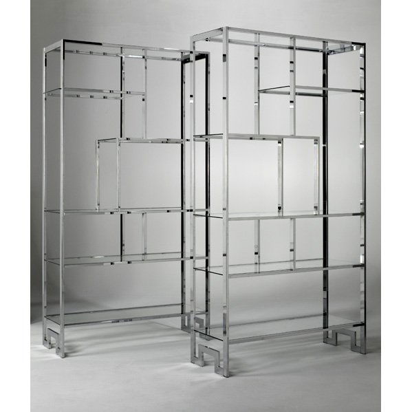 MILO BAUGHMAN Pair of chrome and glass etageres: MILO BAUGHMAN THAYER COGGIN Pair of etageres, USA, 1970s; Chromed steel, glass; Unmarked; 79" x 42" x 16"