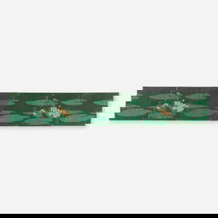 Grueby Faience Company, Six-tile frieze with water lilies: Grueby Faience Company Six-tile frieze with water lilies USA, c. 1905glazed earthenware decorated in cuenca each: 6 h x 6 w x 1 d in (15 x 15 x 3 cm) Impressed manufacturer's mark to verso of