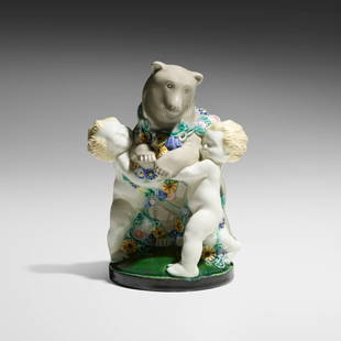 Michael Powolny for Wiener Keramik, Putti with bear: Michael Powolny for Wiener Keramik Putti with bear Austria, 1907-08 / c. 1913glazed porcelain 6.75 h x 5 w x 4 d in (17 x 13 x 10 cm) Impressed artist's initials to underside 'MP' with manufac