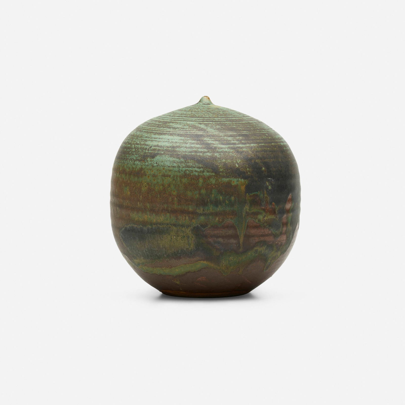 Toshiko Takaezu, Untitled (with rattle): Toshiko Takaezu Untitled (with rattle) USA, c. 1985glazed stoneware 7.5 h x 7.25 dia in (19 x 18 cm) Incised signature to underside 'TT'. Provenance: Acquired directly