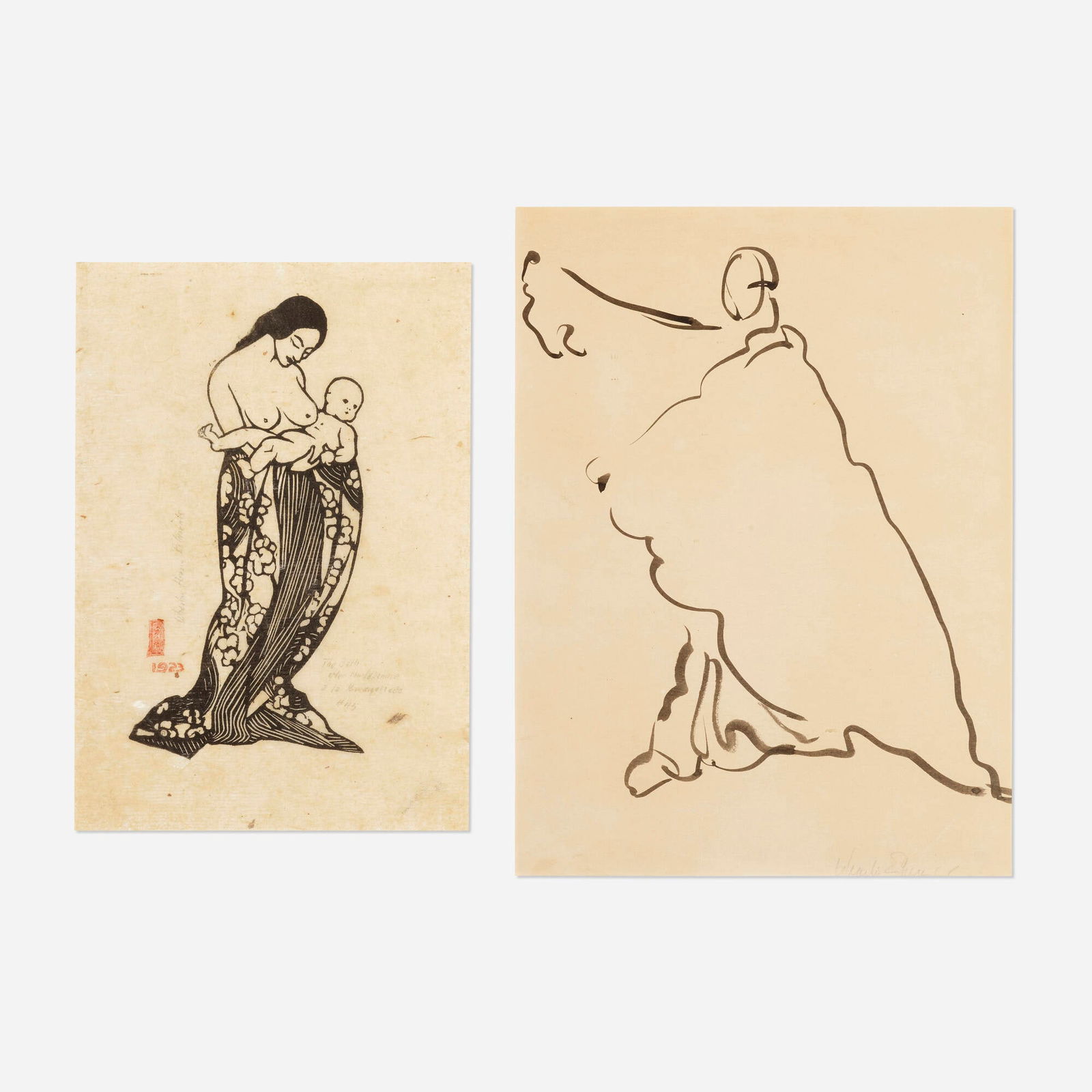 Wharton Esherick, The Bath; Untitled (Hedgerow Theater performer) (two works) (1 of 3)