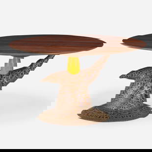 Wendell Castle, It's Up to You dining table: Wendell Castle It's Up to You dining table USA, 1997macassar ebony, maple, polychromed wood 29.5 h x 54 dia in (75 x 137 cm) Carved signature and date to base 'Castle 97'. This work is unique