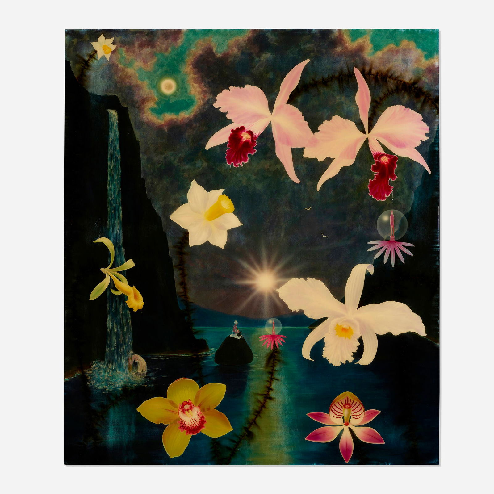 L.C. Armstrong, Moon Rise Over China Lake: L.C. Armstrong Moon Rise Over China Lake 2000acrylic and resin on linen laid to panel 42 h x 36 w in (107 x 91 cm) Signed, titled and dated to verso 'Moon Rise Over China Lake 2000 LC Armstron