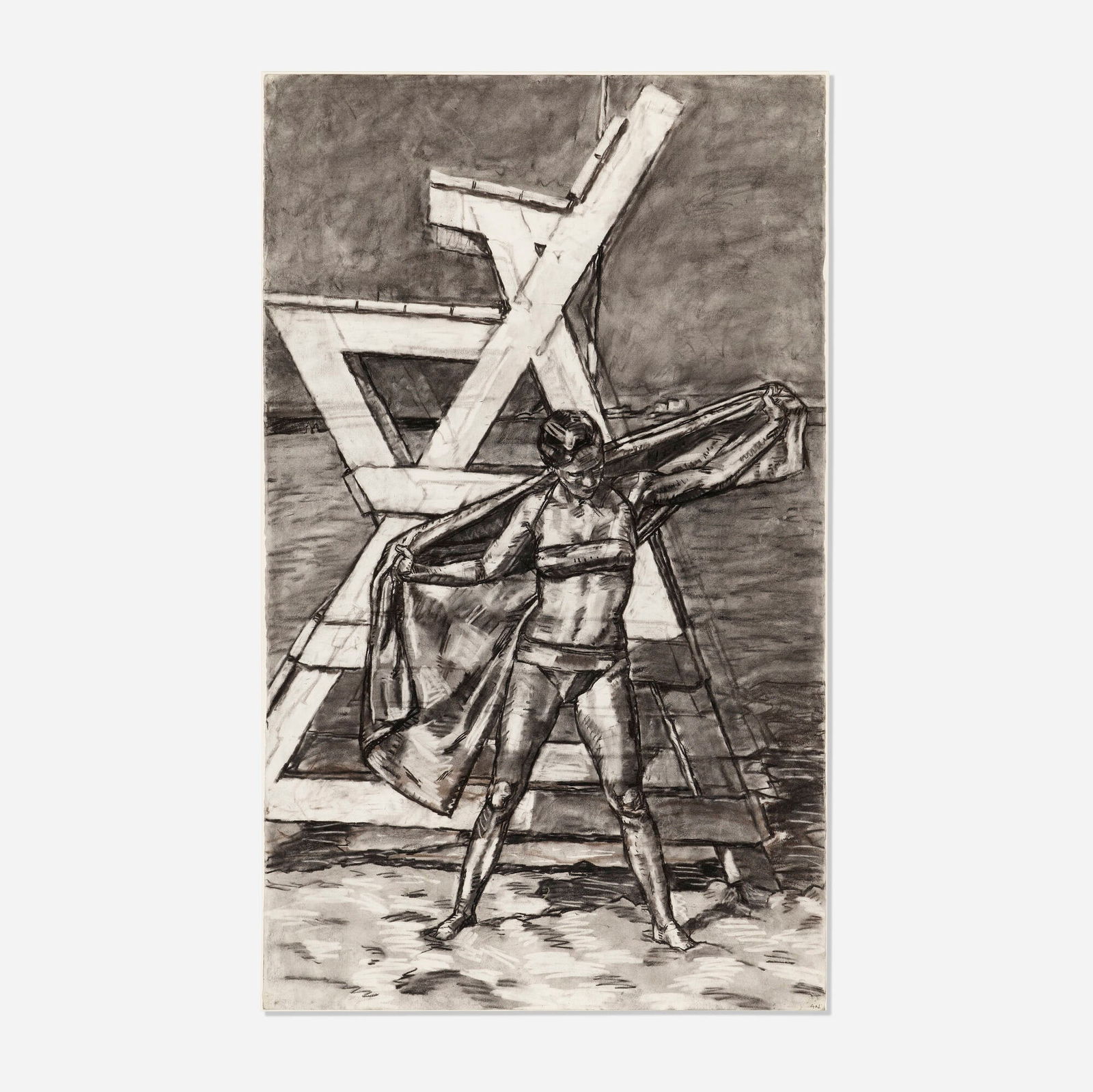 Graham Nickson, Woman at the Beach: Graham Nickson Woman at the Beach charcoal on paper 53 h x 31 w in (135 x 79 cm) Signed to lower right 'GN'. Provenance: Triangle Arts Association Benefit Auction, New York,
