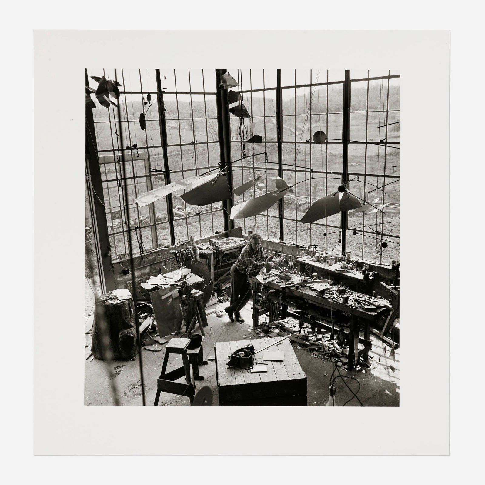 Herbert Matter, Calder with Mobile: Herbert Matter Calder with Mobile (for the Hotel Avila) (from the Calder by Matter portfolio) 1941 / 2013gelatin silver print image: 11.875 h x 11.25 w in (30 x 29 cm) sheet: 15 h x 14.875 w in (3