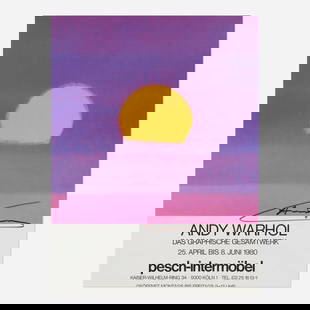Andy Warhol, Signed exhibition poster: Andy Warhol Signed exhibition poster 1980offset lithograph in colors sight: 31.125 h x 23.25 w in (79 x 59 cm) Signed to lower right 'Andy Warhol'. This work was published for the exhibition,