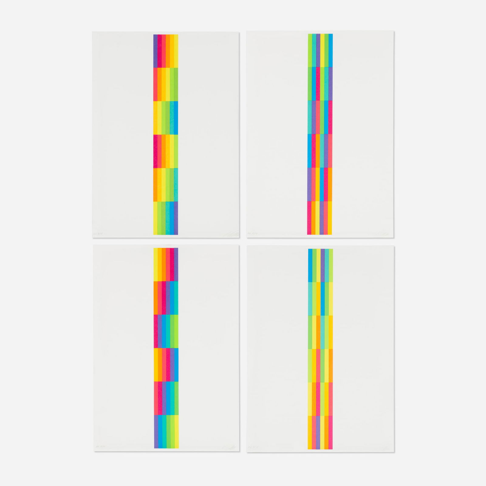 Richard Paul Lohse, Vier vertikale serielle: Richard Paul Lohse Vier vertikale serielle strukturen 1980screenprint in colors sight: 17.25 h x 13.875 w in (44 x 35 cm) Signed and numbered to lower edge 'PP 4/19 RL'. This complete set of f