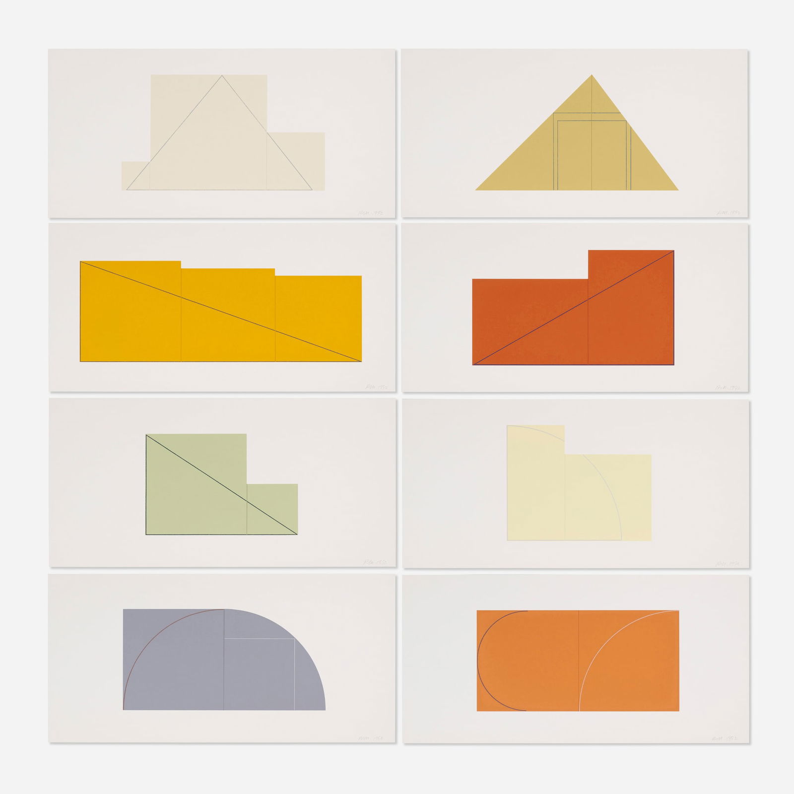 R. Mangold, Book of Screenprints…: Robert Mangold Book of Screenprints: Multiple panel paintings 1992screenprint in colors on Fabriano Cotton each: each: 11¾ h Ã— 24 w in (30 Ã— 61 cm) Signed and dated to lower right of