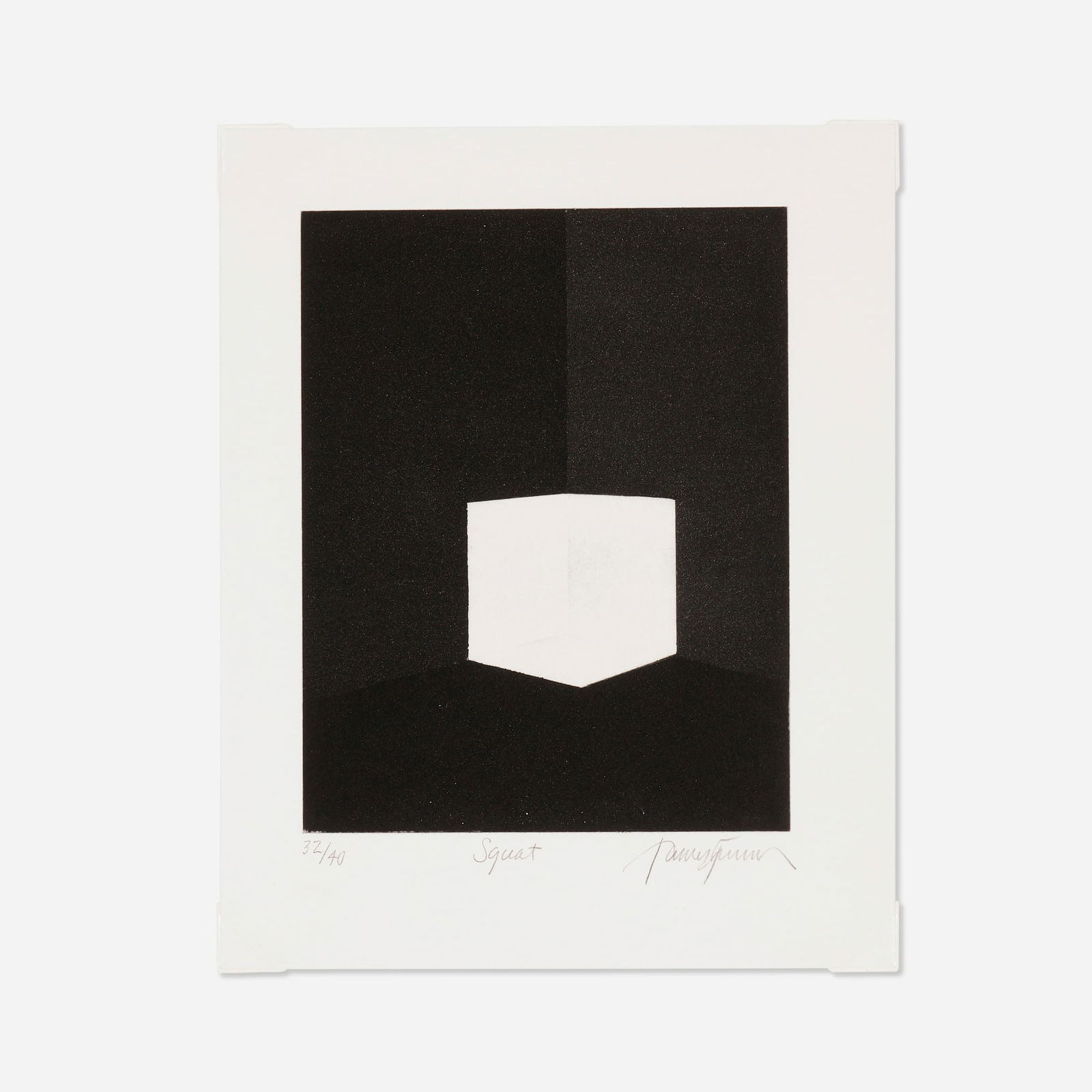 James Turrell, Squat (for Parkett 25): James Turrell Squat (for Parkett 25) 1990etching and aquatint on Zerkall image: 7.375 h x 5.75 w in (19 x 15 cm) sheet: 10 h x 8 w in (25 x 20 cm) Signed, titled and numbered to lower edge