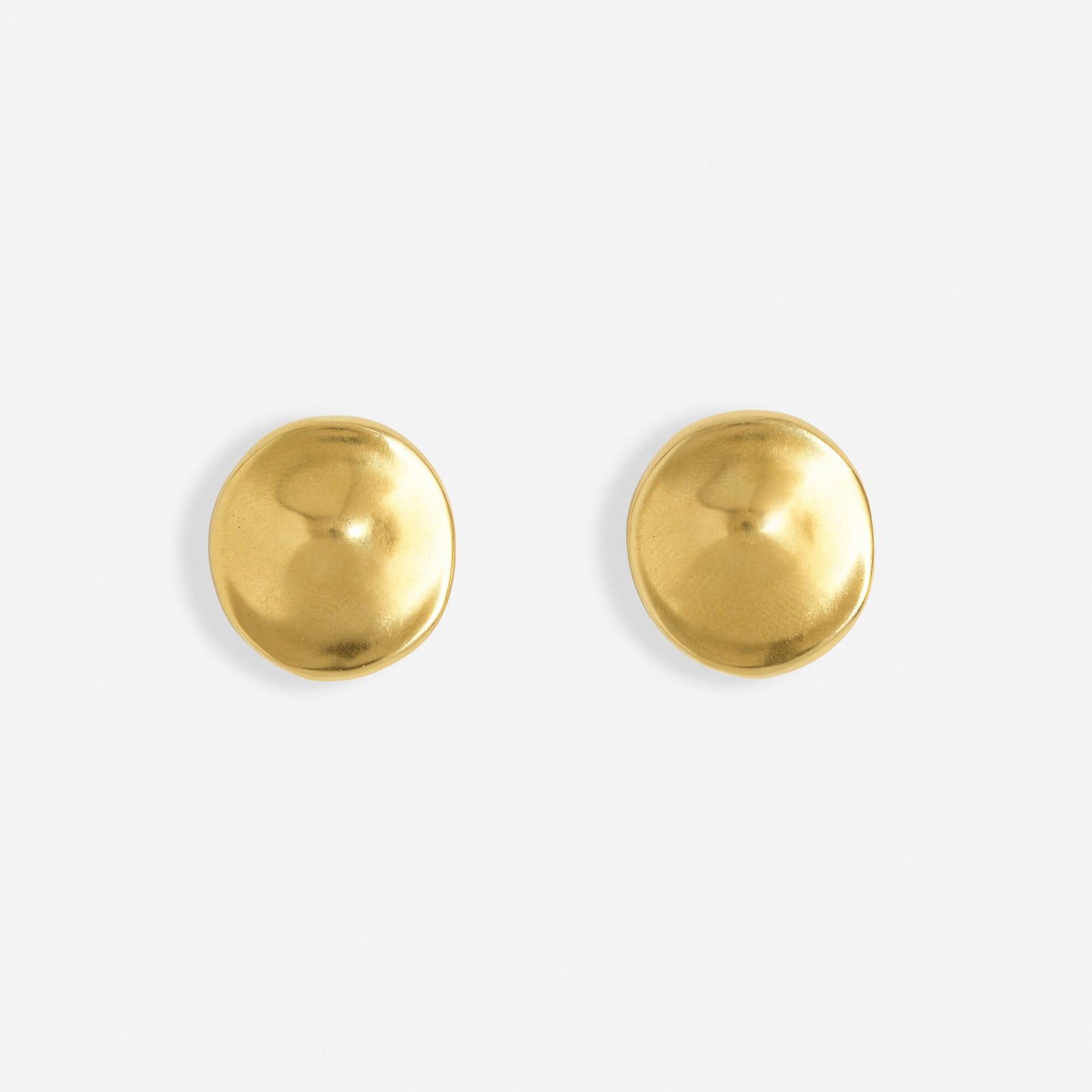 Robert Lee Morris, Gold-plated brass earrings: Robert Lee Morris Gold-plated brass earrings Gold-plated brass Signed Robert Lee Morris 0.75 in This work will ship from Lambertville, New Jersey.