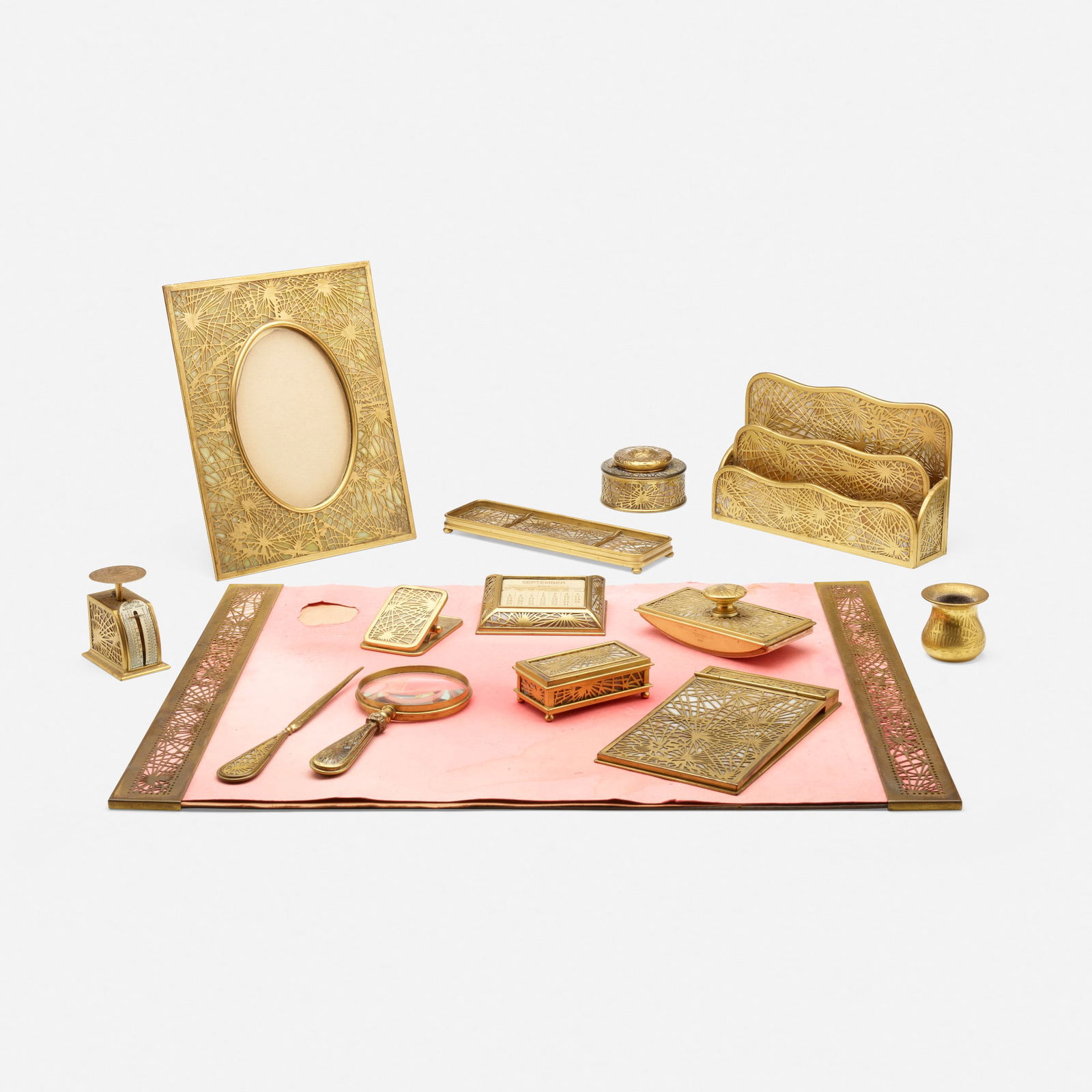 Tiffany Studios, Pine Needle fourteen-piece desk set (1 of 4)